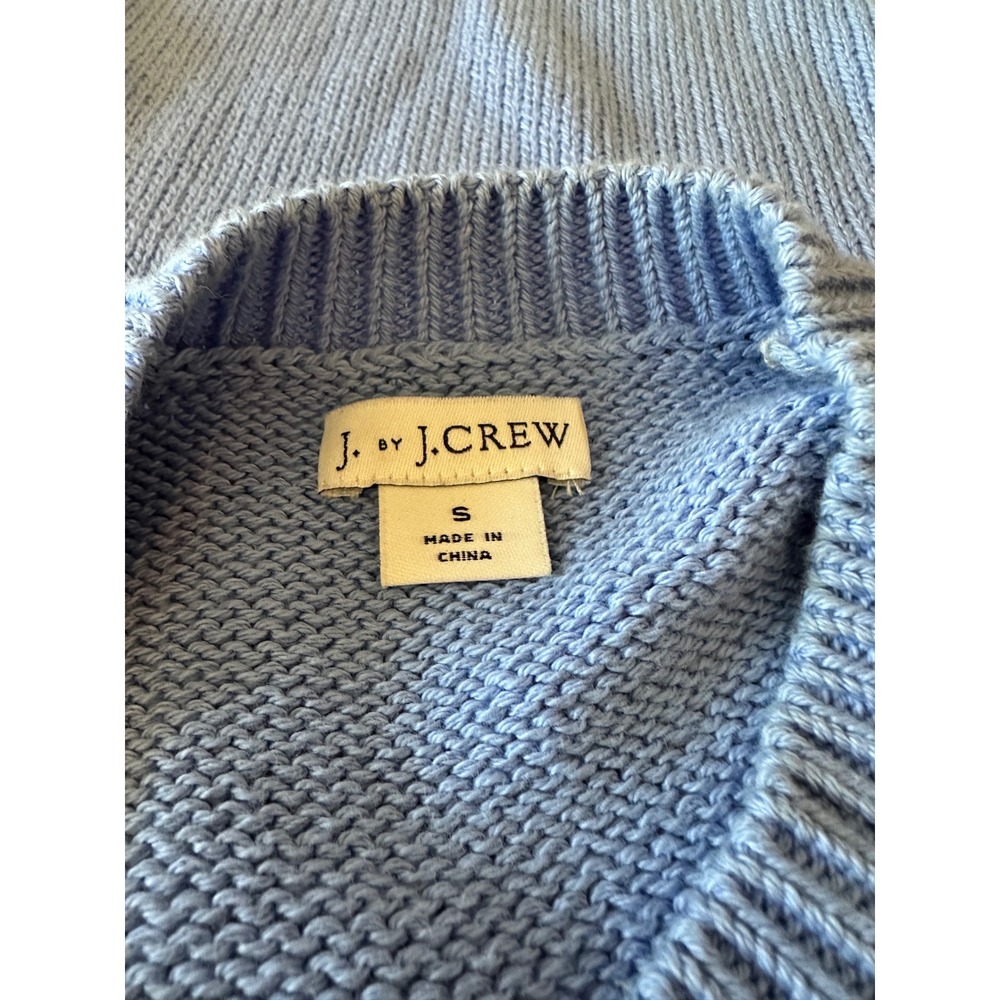J. by J.Crew Light Blue Scalloped Hem Cotton Knit Crew Neck Sweater | Size Small - Picture 5 of 8